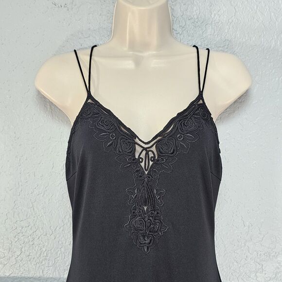 Vintage Black A-line Maxi Dress Lace Front Spaghetti Straps Approx. Size S - Picture 3 of 7